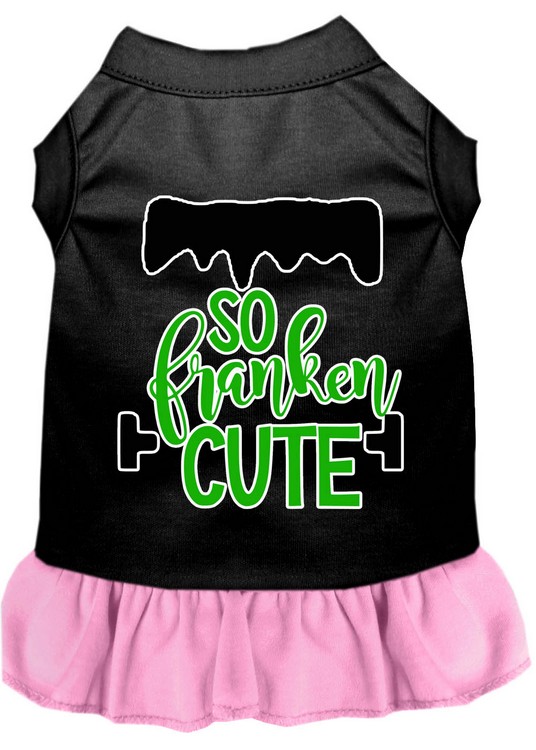 So Franken Cute Screen Print Dog Dress Black with Light Pink Sm